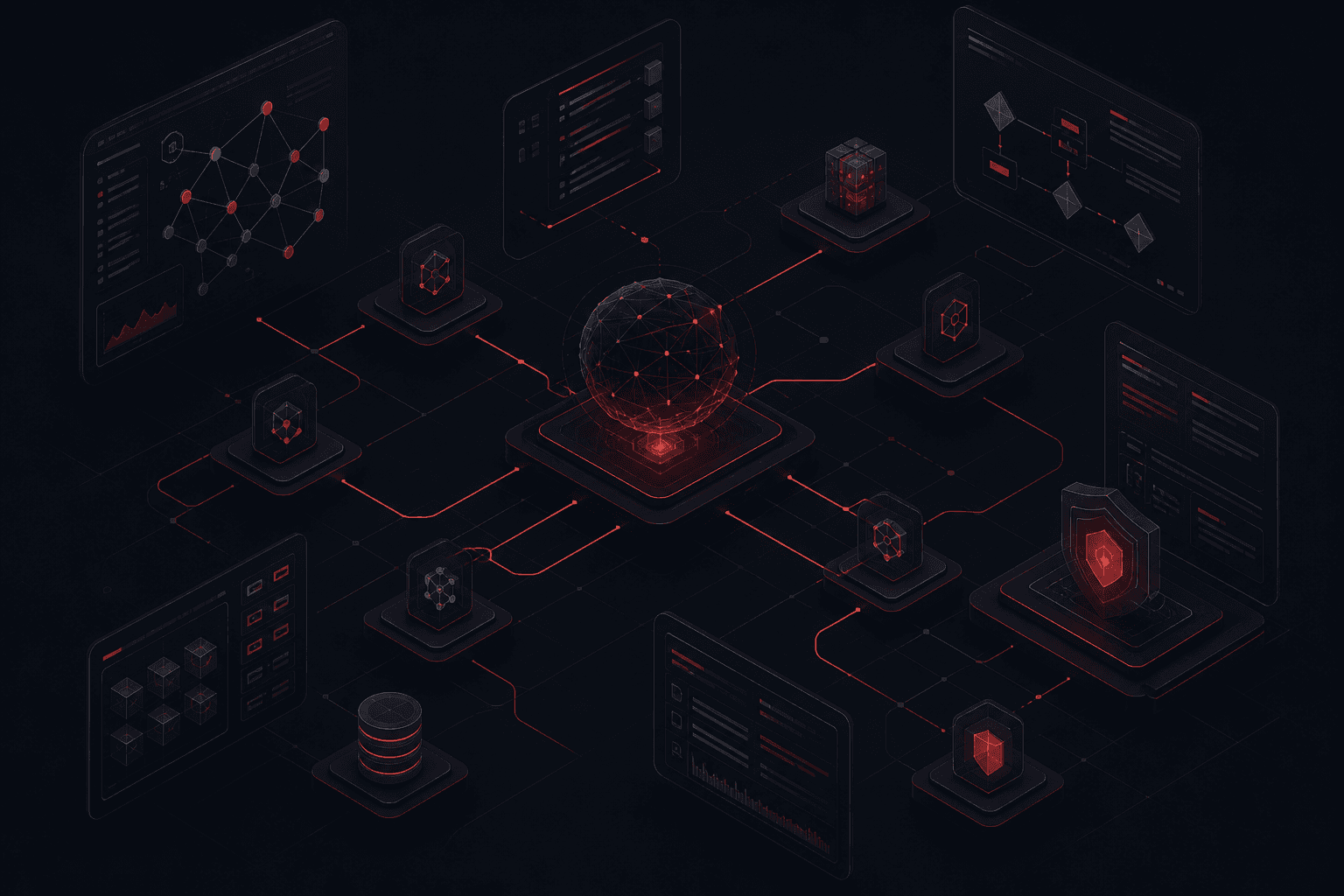 Secure AI automation interface showing agent, knowledge, and decision workflow nodes