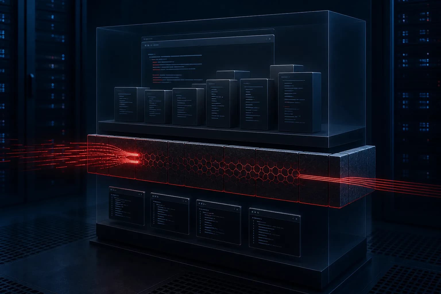 Application server architecture showing a guarded boundary between user input and operating-system commands